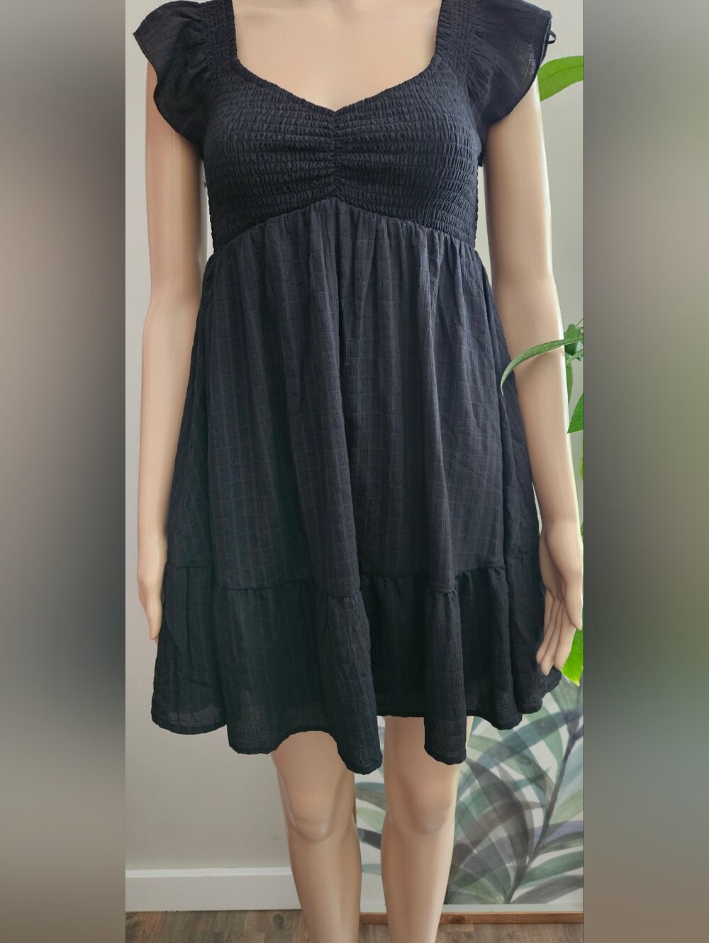 Black SMOCKED babydoll Dress